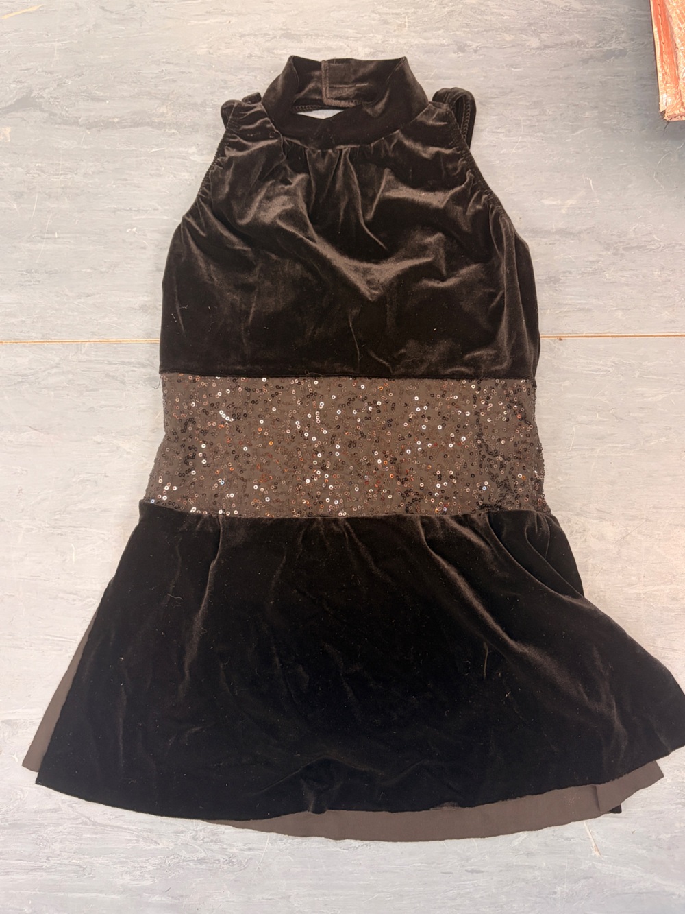 Black Velvet Sequin Waist Girls' Dress